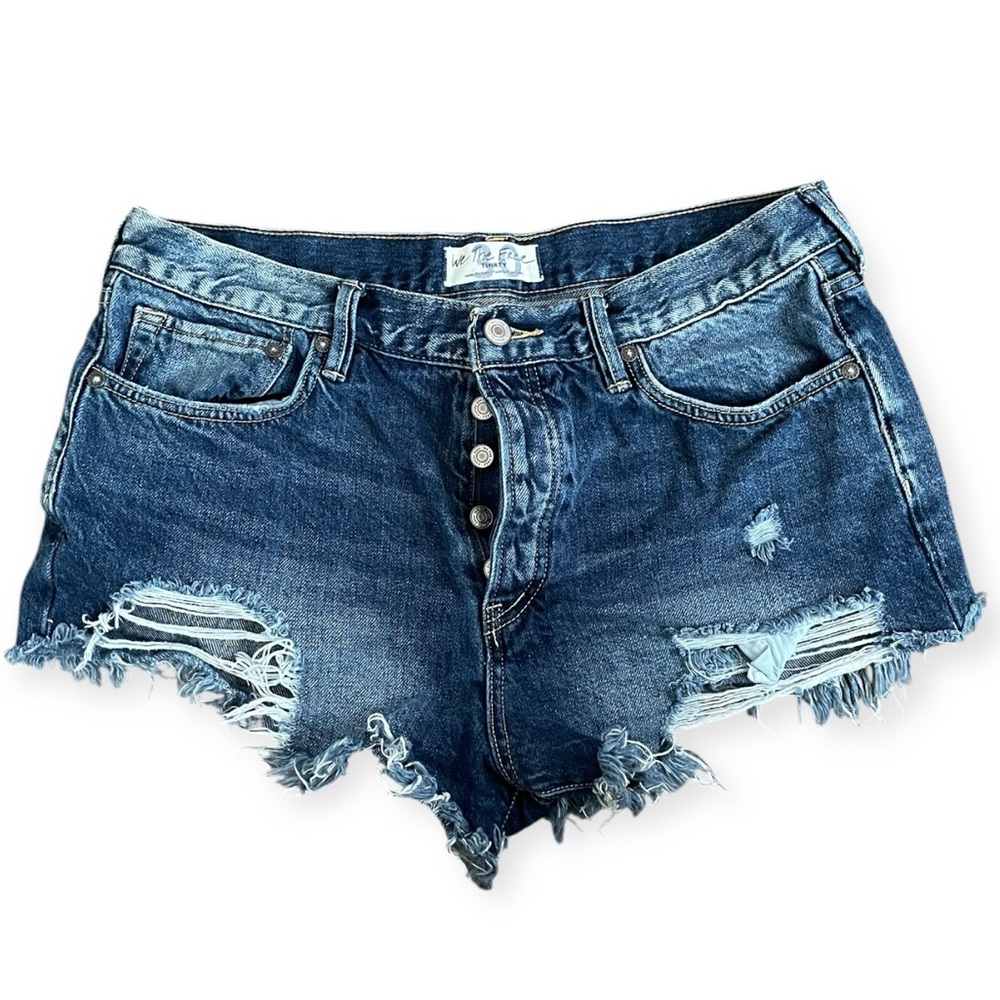 Free People We the Free Denim Cutoff Short LOVING GOOD VIBRATIONS Womens 30 blue